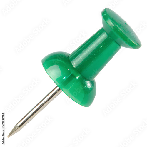 Green push pin isolated on transparent background