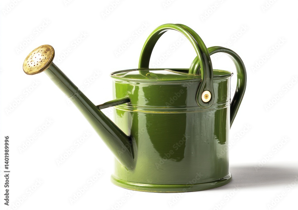 Green Watering Can Still Life on White Background for Garden Concepts Green Watering Can Still Life on White Background for Garden Concepts