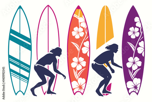 set of surfboard silhouette vector illustration