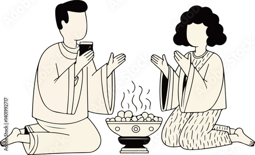 Praying Couple with Incense