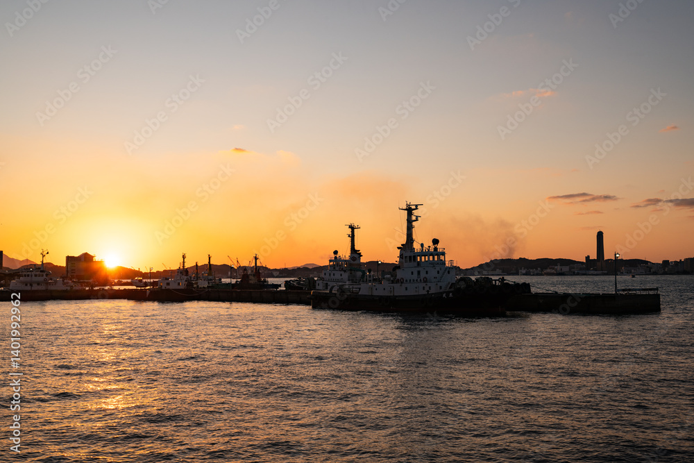 福岡県の観光地、門司港の夕景 門司港レトロ