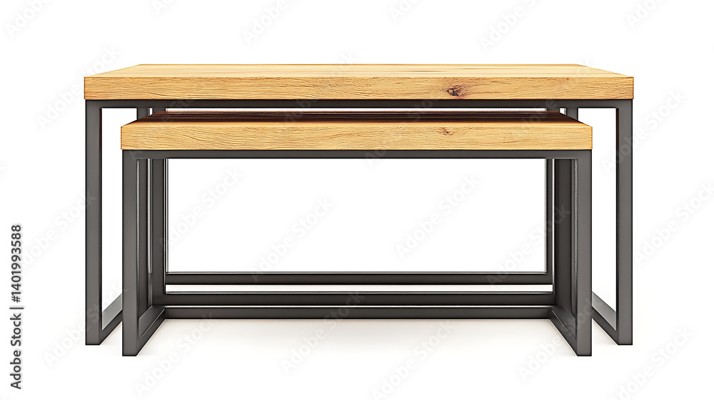 A table with two pieces of wood and a black frame A table with two pieces of wood and a black frame