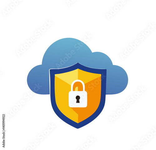 Cloud Security Concept with Lock Shield Symbol in Flat Design for Data Protection

