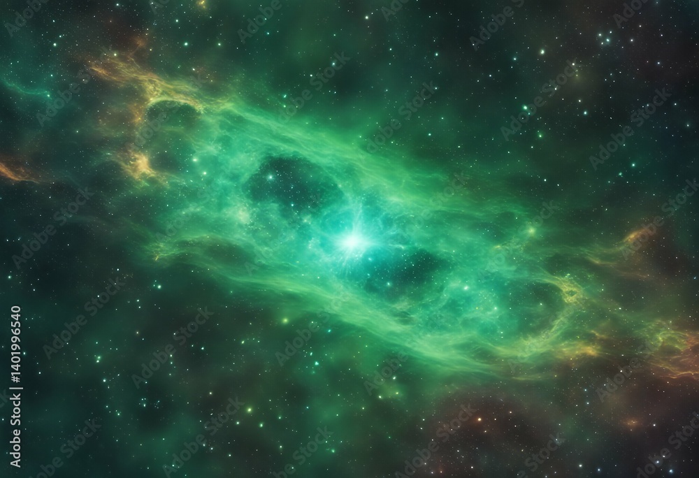 Naklejka premium universe nebula background space green cosmic star trendy cyberspace generative alien wallpaper style ai commercial sky abstract creative galaxy design concept futuristic science fiction illustration