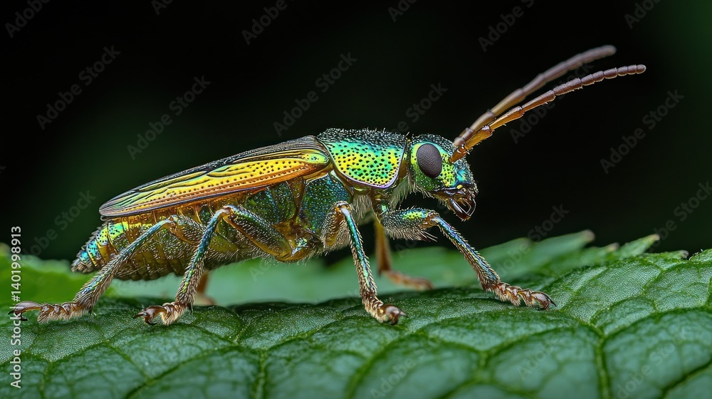 Fototapeta premium Vibrant metallic beetle on leaf