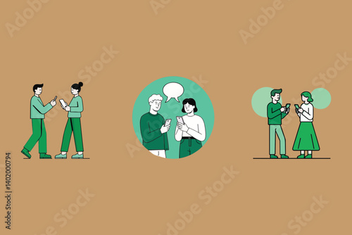 People Connecting Through Smartphones: Visualizing Communication, Social Networking, and Modern Digital Interactions in Three Scenarios