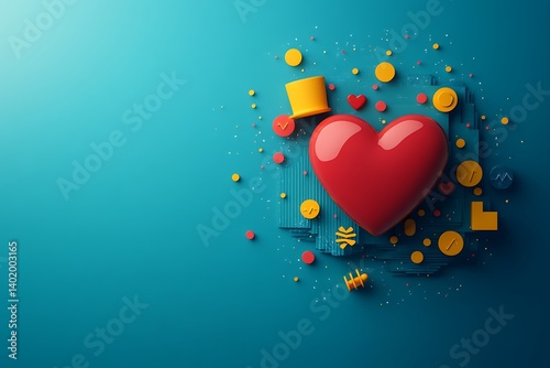 Obraz na płótnie Heart, Shapes, Teal Background w salonie