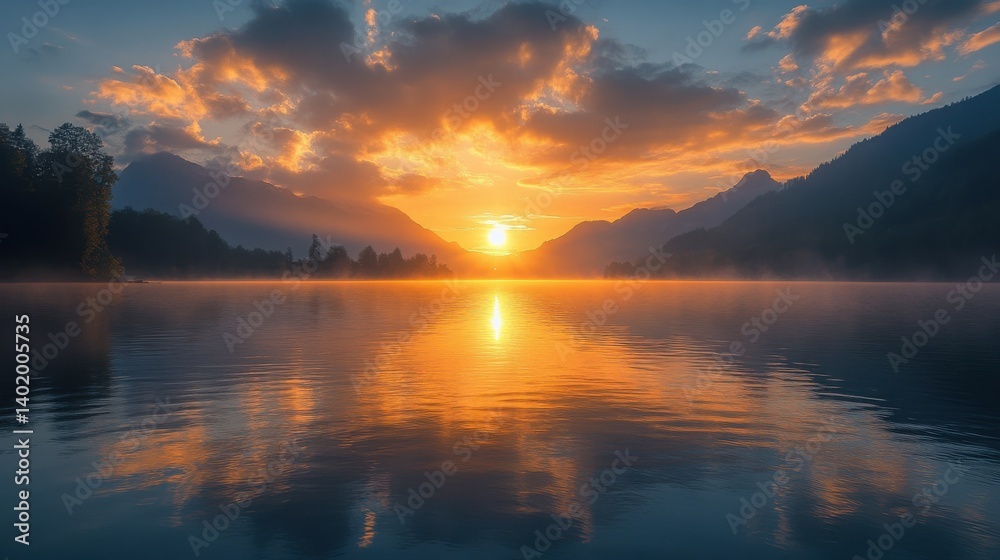 Fototapeta premium sunrise over the lake