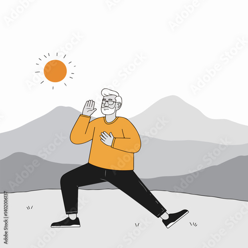 Man Practicing Tai Chi Outdoors