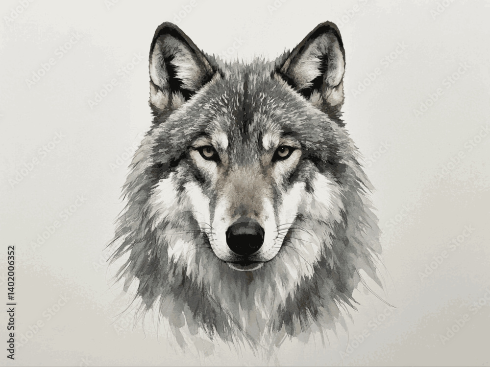 Fototapeta Watercolor wilderness gray wolf isolated vector illustration svg