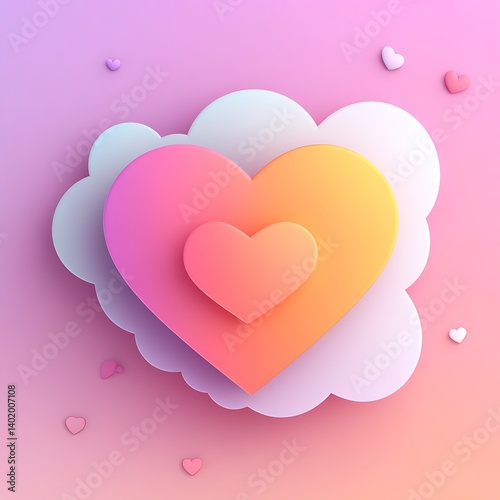 Hearts in Cloud, Pastel Background
