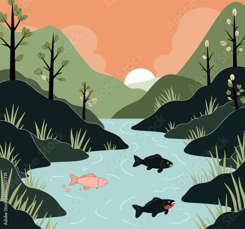 River Landscape with Fish