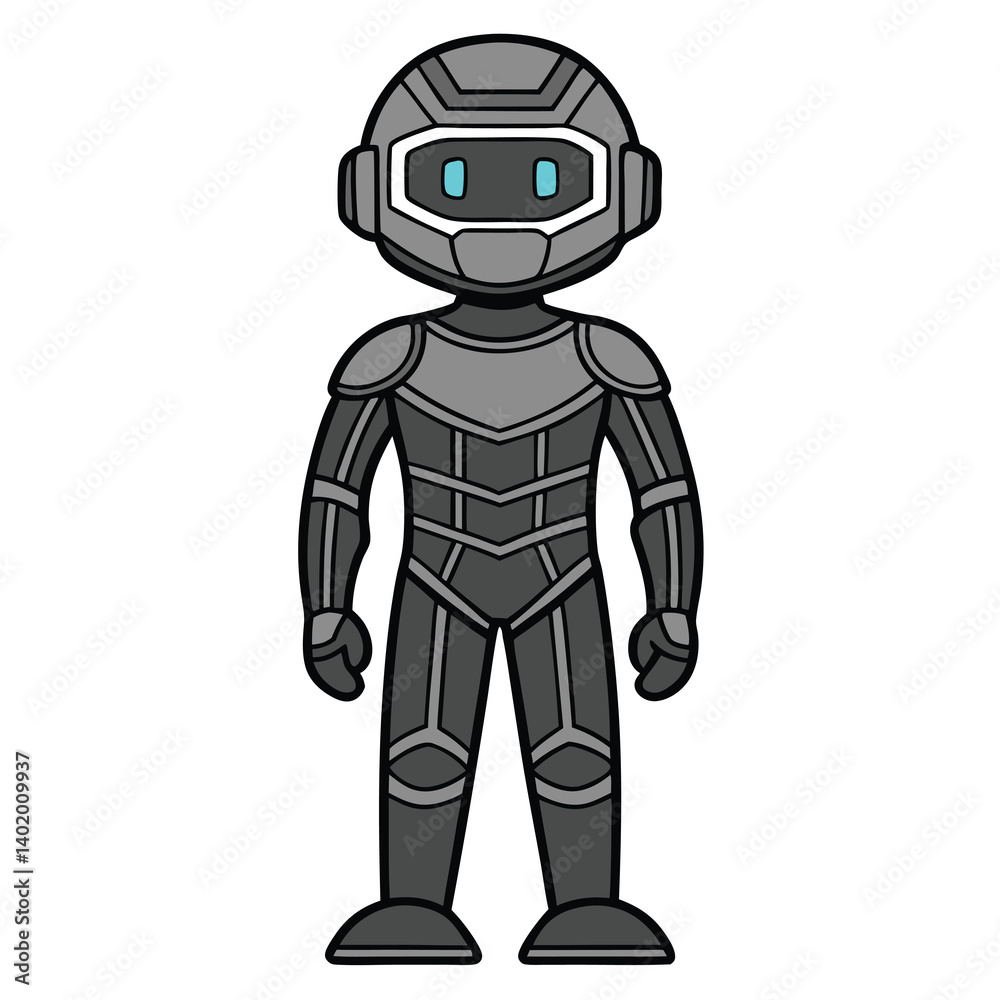 Gray robot character in futuristic armor Gray robot character in futuristic armor