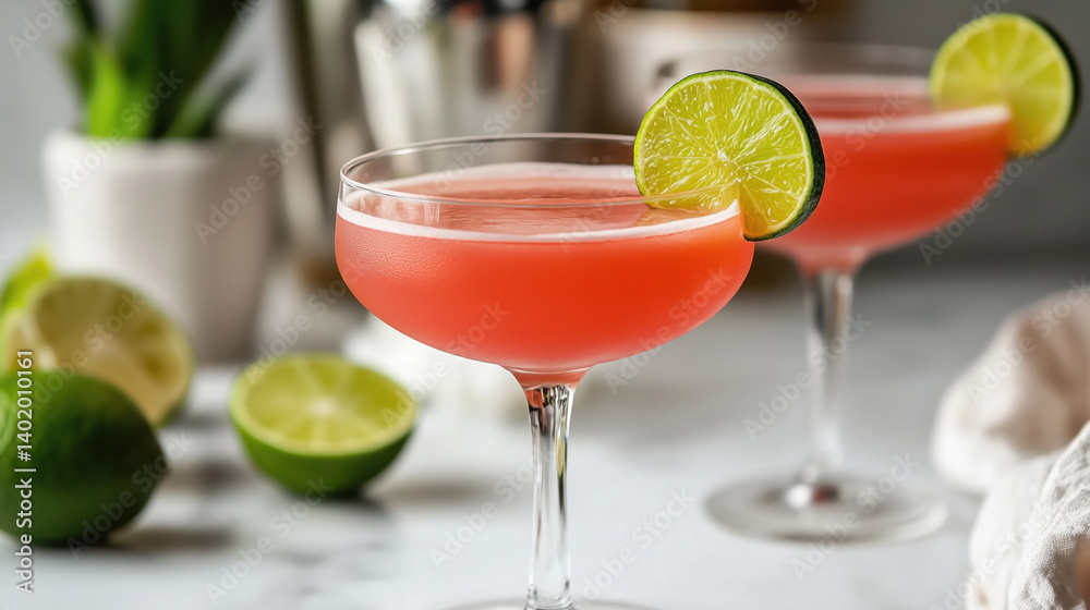 Fototapeta premium Refreshing cocktail preparation home bar drink recipe bright kitchen