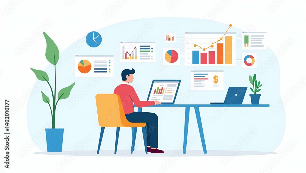 Refined ROI Measurement System: Dynamic Dashboards & Advanced Analytics for Precise Financial Evaluation - Cute Vector Illustration for Smart Business Tone Refined ROI Measurement System: Dynamic Dashboards & Advanced Analytics for Precise Financial Evaluation - Cute Vector Illustration for Smart Business Tone