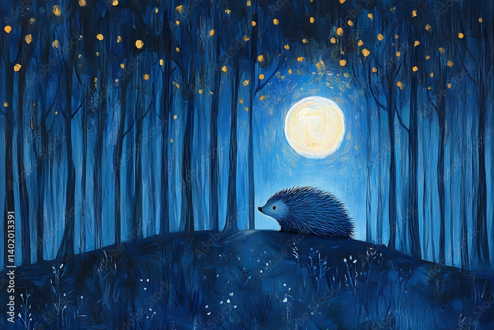 Hedgehog Moonlit Forest