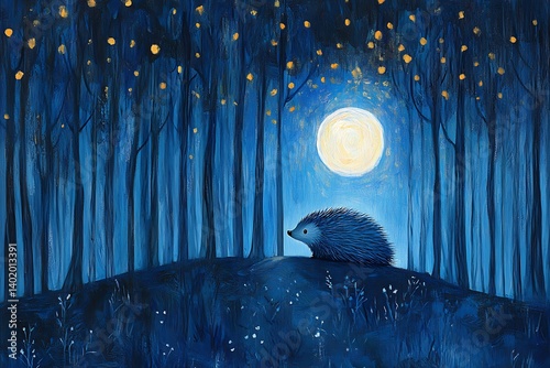 Obraz na płótnie Hedgehog Moonlit Forest w salonie