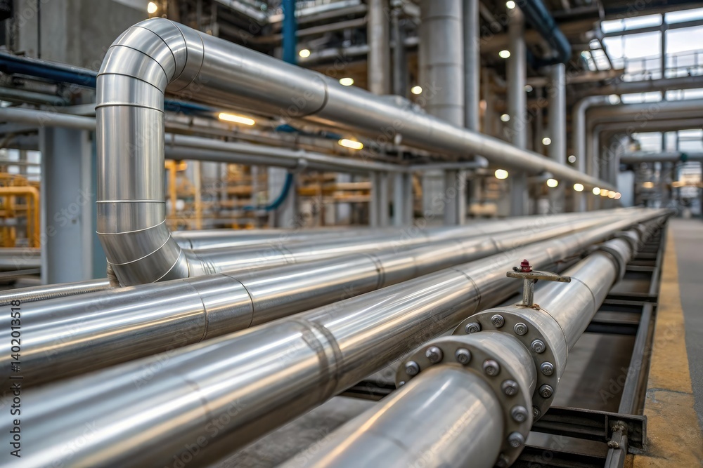 Detailed industrial piping: High-DOF photography showcases metal pipes in manufacturing and heavy industry settings. Detailed industrial piping: High-DOF photography showcases metal pipes in manufacturing and heavy industry settings.