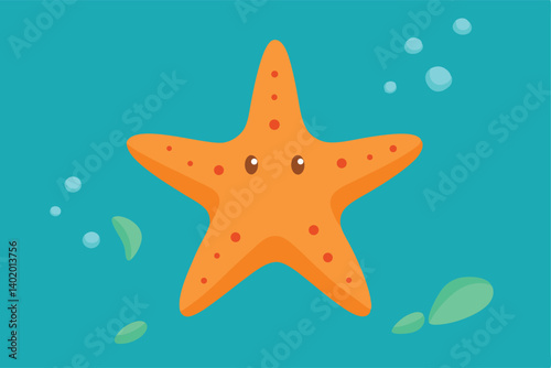 Starfish on seabed with tiny shells vector illustration