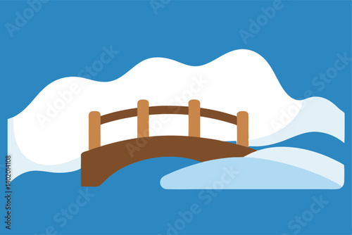 Snow gently covering wooden bridge vector illustration