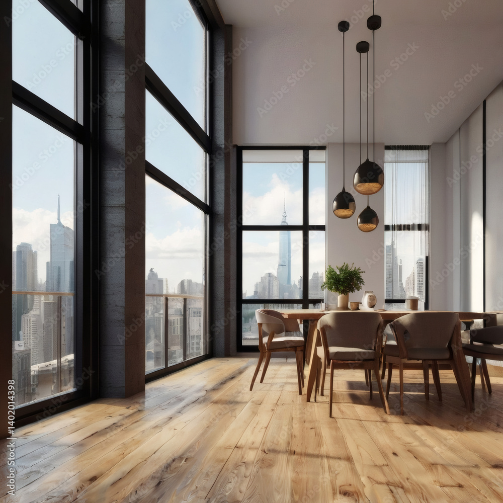 Fototapeta premium Modern interior space with blank wall next to furniture