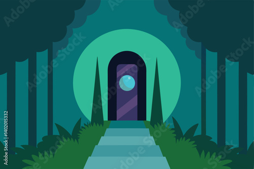 Portal in forest opening to other dimension vector illustration
