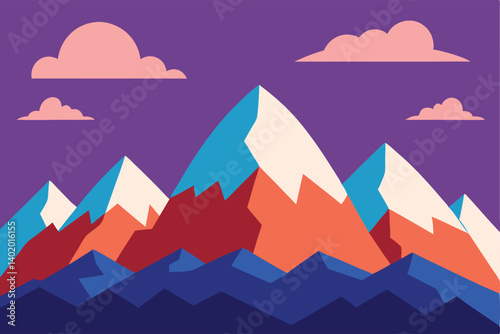 Otherworldly mountain range with surreal clouds vector illustration
