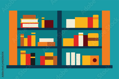 Organizing bookshelf in quiet library vector illustration