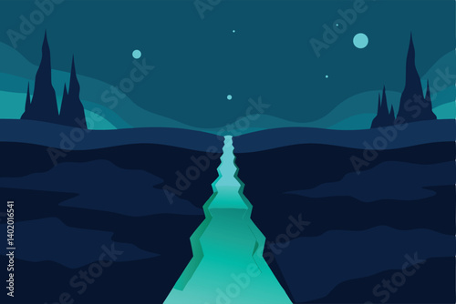 Ocean trench with mysterious deep-sea glow vector illustration