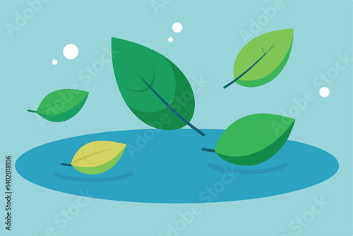 Leaves floating gently on water surface vector illustration