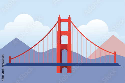 Golden Gate Bridge under soft morning mist vector illustration