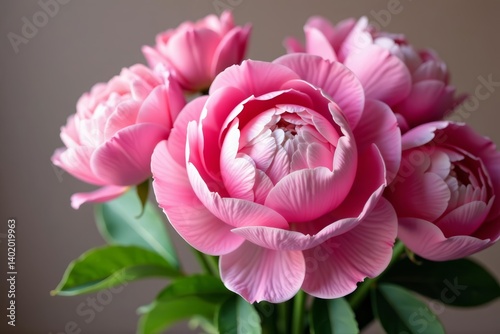 Fototapeta Naklejka Na Ścianę i Meble -  Close up of elegant pink peonies and roses in a bouquet, roses, closeup, isolated