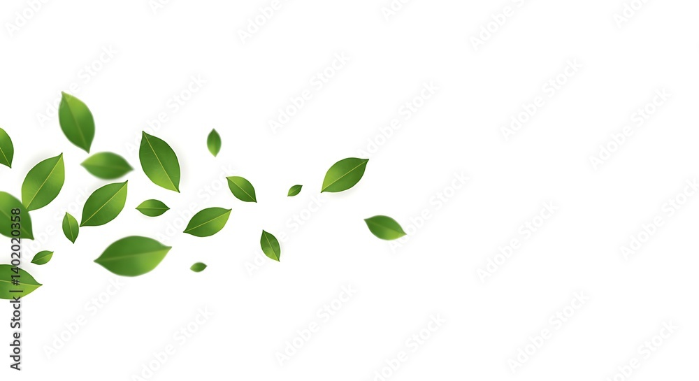 Scattered Green Leaves on White Background Design Element Scattered Green Leaves on White Background Design Element