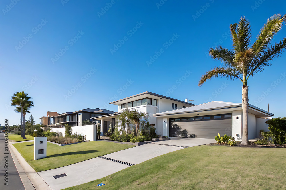 Modern Villa Exterior In Summer Luxury house exterior with brick and siding trim Modern Villa Exterior In Summer Luxury house exterior with brick and siding trim