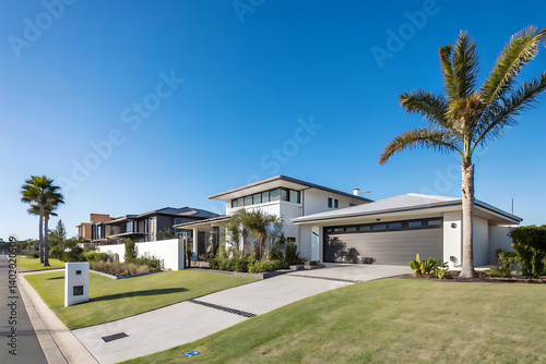 Modern Villa Exterior In Summer Luxury house exterior with brick and siding trim
