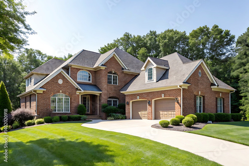 Modern Villa Exterior In Summer Luxury house exterior with brick and siding trim