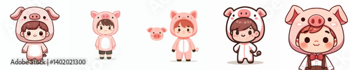 collection of cute vectors of boys wearing pig costumes