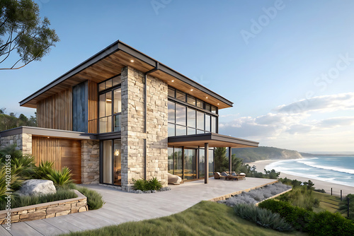 Modern Villa Exterior In Summer Luxury house exterior with brick and siding trim