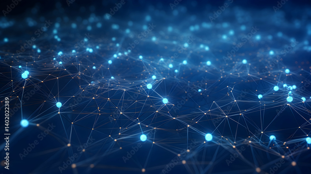 A mesmerizing cosmic network of interconnected glowing nodes, a digital universe shimmering in deep blue hues with subtle light trails. A mesmerizing cosmic network of interconnected glowing nodes, a digital universe shimmering in deep blue hues with subtle light trails.
