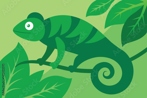 chameleon blending into leafy background vector illustration