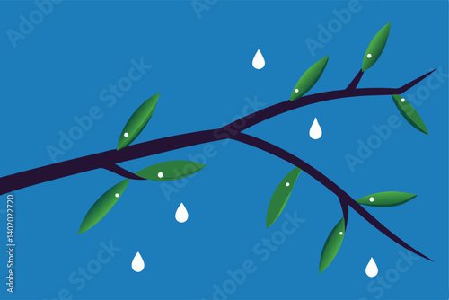 branches covered in morning dew close up vector illustration