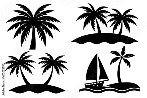 set of tropical vibes silhouette vector illustration