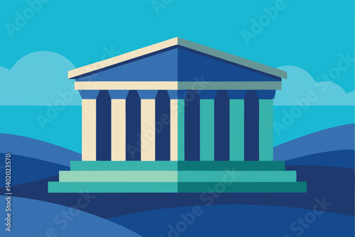 ancient greek temple overlooking sea vector illustration
