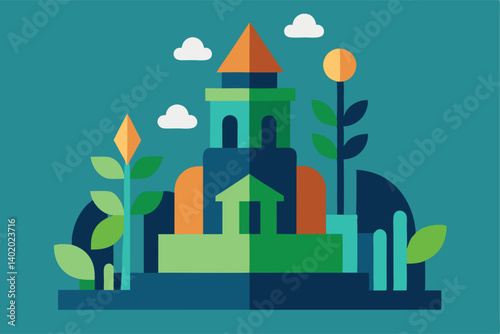 abstract monument built from nature elements vector illustration