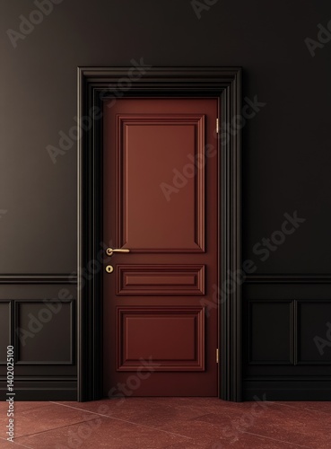 A Striking Entranceway Dark Elegance with a Warm  Chestnut-Colored Door