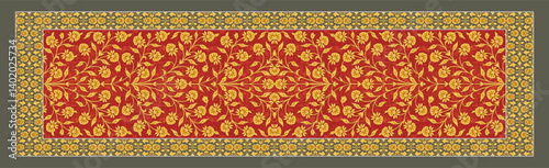 Digital Indian Dupatta Design with Buti and Floral Patterns – Traditional Textile Style for Kurti and Ethnic Wear Printing, High-Quality Silk Fabric Background Illustration.