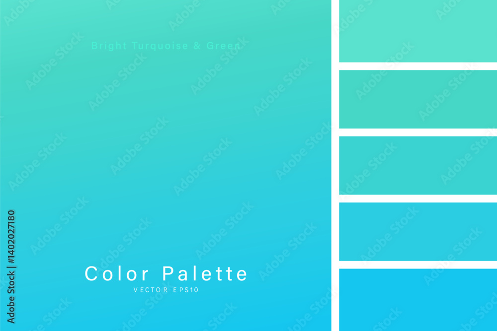 Fototapeta premium Light blue green turquoise gradient background with color palette guideline, vector design 