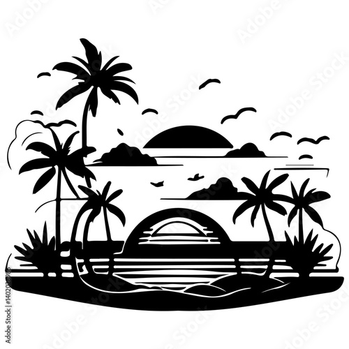 Tropical Silhouette Paradise Vector Illustration