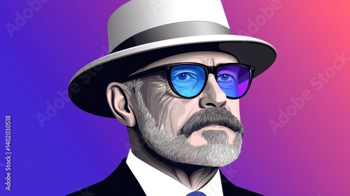 Pixel Art Portrait of a Bearded Man in Fedora and Sunglasses