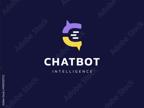 Chat Bot Artificial Intelligence Technology with letter C chat box logo vector design concept. Robot Virtual Assistance logotype symbol for AI Technology, online support, automation, ui, new tech.